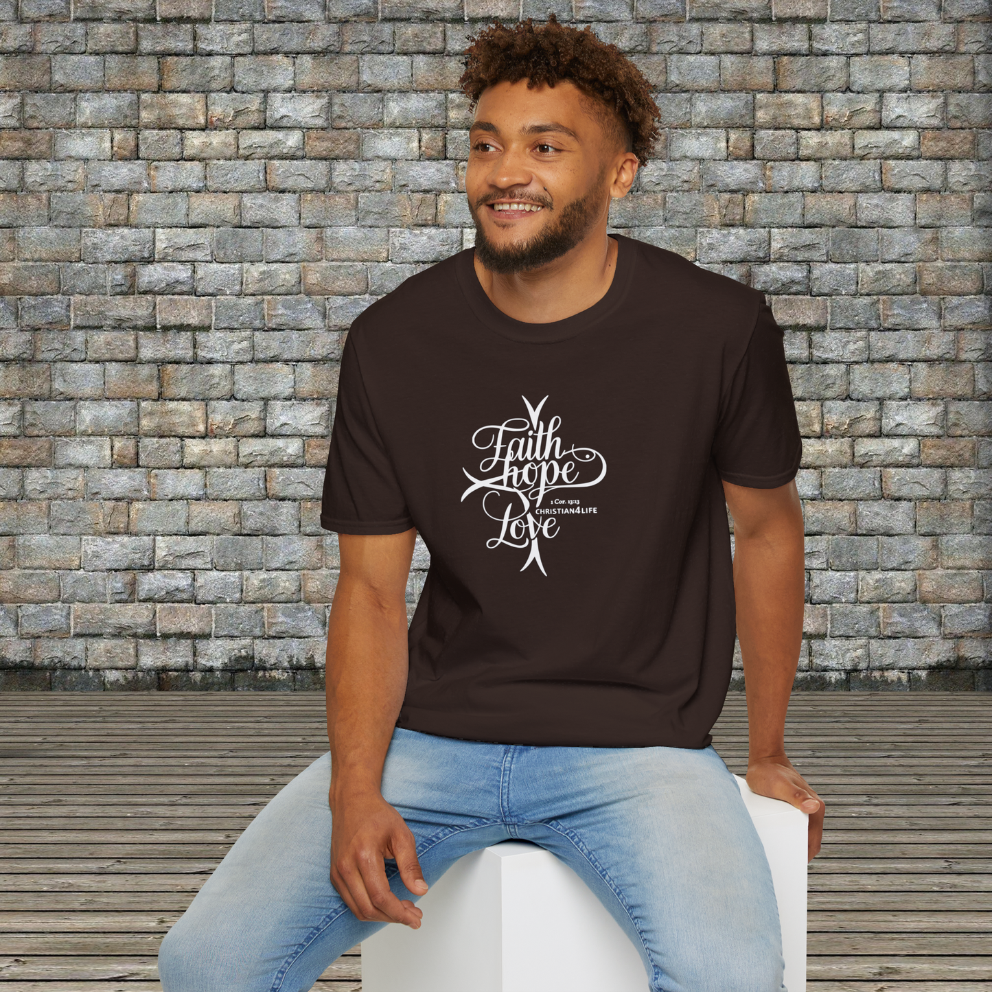 ’Faith Hope Love’ Unisex Christian Cotton Softstyle T-Shirt - T-Shirt