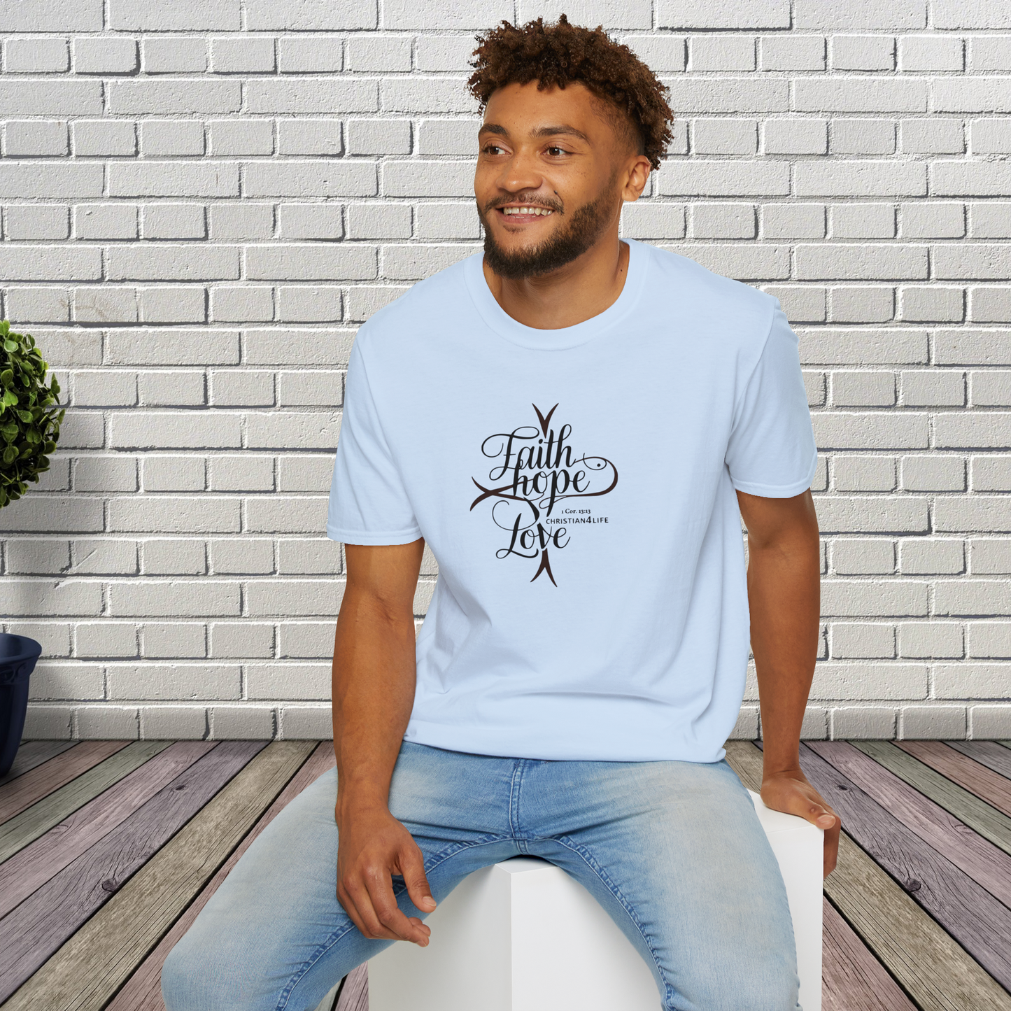 ’Faith Hope Love’ Unisex Christian Cotton Softstyle T-Shirt - T-Shirt