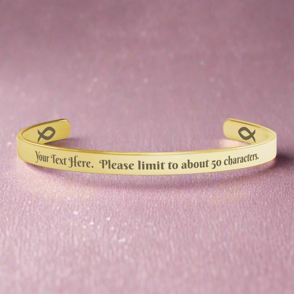 Personalized Christian Cuff Bracelet. Add your own inspirational message or quote! - Gold - Jewelry