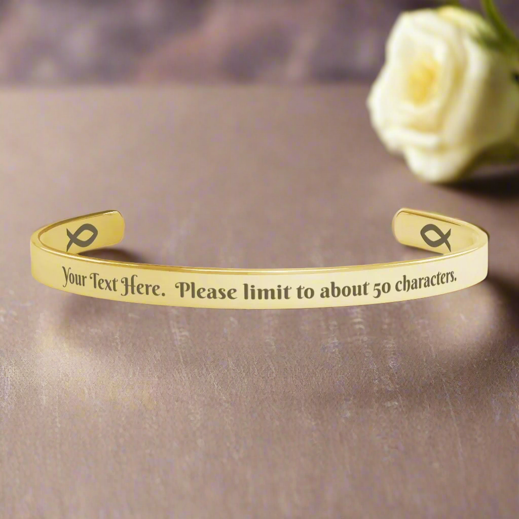 Personalized Christian Cuff Bracelet. Add your own inspirational message or quote! - Jewelry