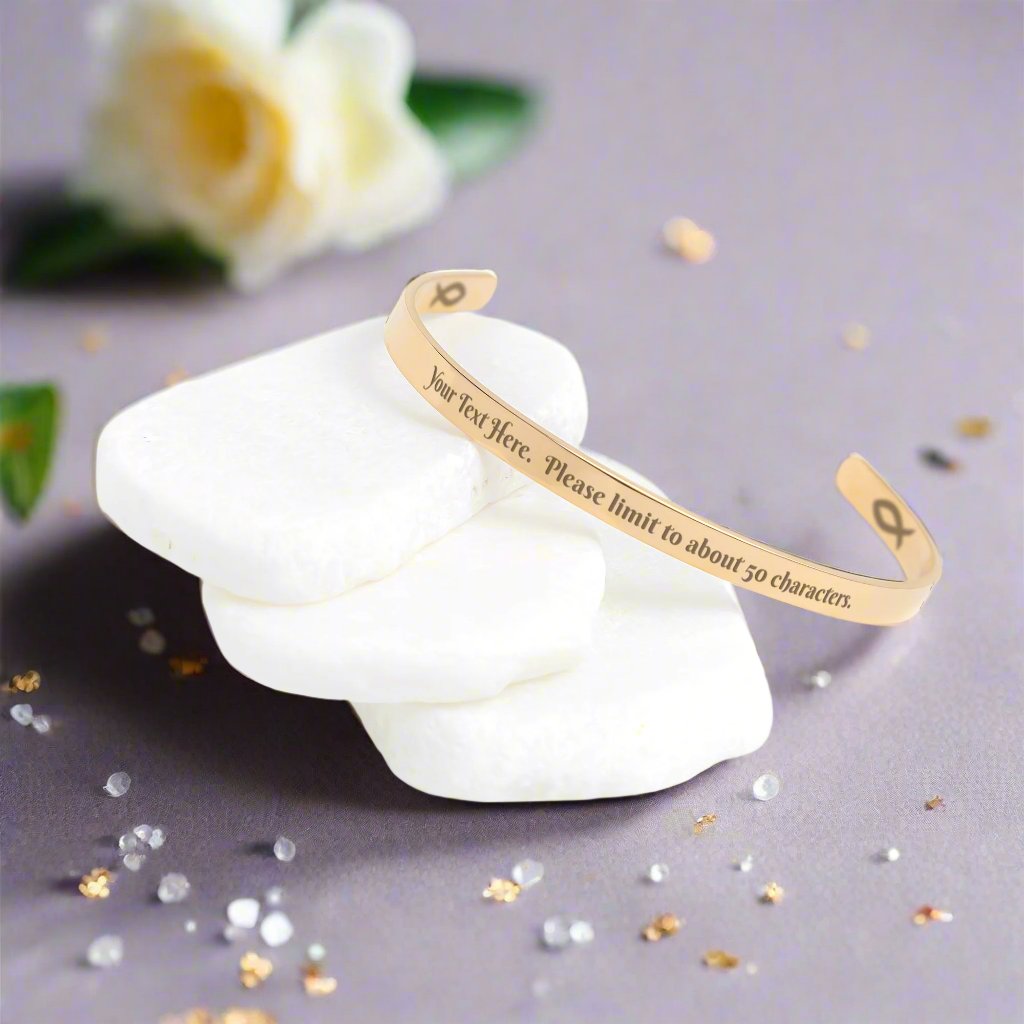 Personalized Christian Cuff Bracelet. Add your own inspirational message or quote! - Rose Gold - Jewelry