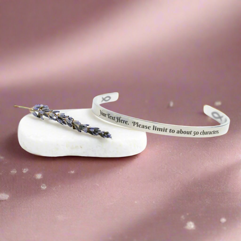 Personalized Christian Cuff Bracelet. Add your own inspirational message or quote! - Silver - Jewelry