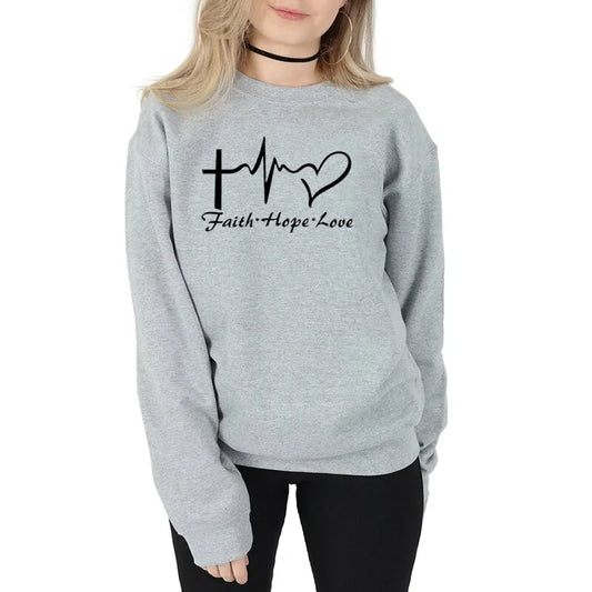 Faith Hope & Love Letter Christian Sweatshirt - Gray / S - Sweatshirts