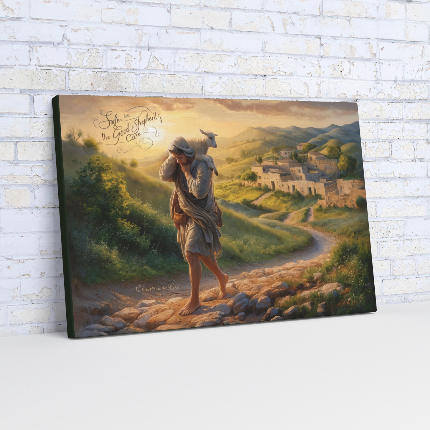 ’Safe in the Good Shepherd’s care’ Gallery Wrapped Christian Wall Art Canvas (3:2) - 20’’ x 30’’ Wall Canvas