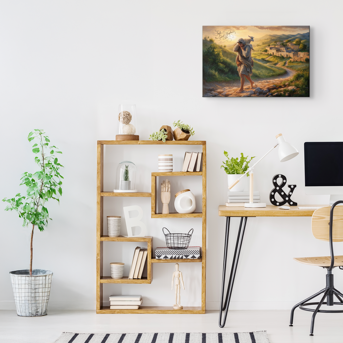 "Safe in the Good Shepherd's care" Gallery Wrapped Christian Wall Art Canvas (3:2)