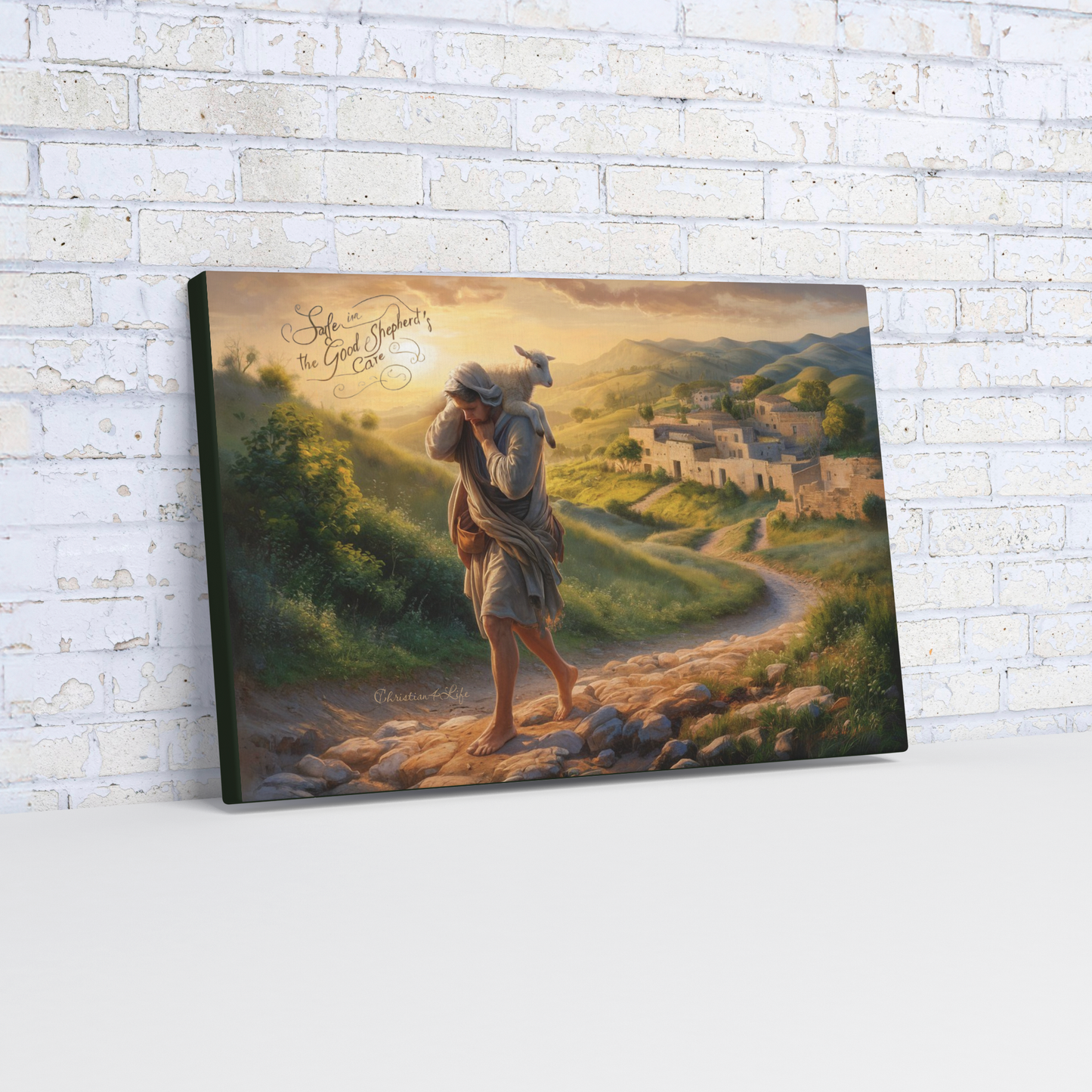’Safe in the Good Shepherd’s care’ Gallery Wrapped Christian Wall Art Canvas (3:2) - 16’’ x 24’’ Wall Canvas