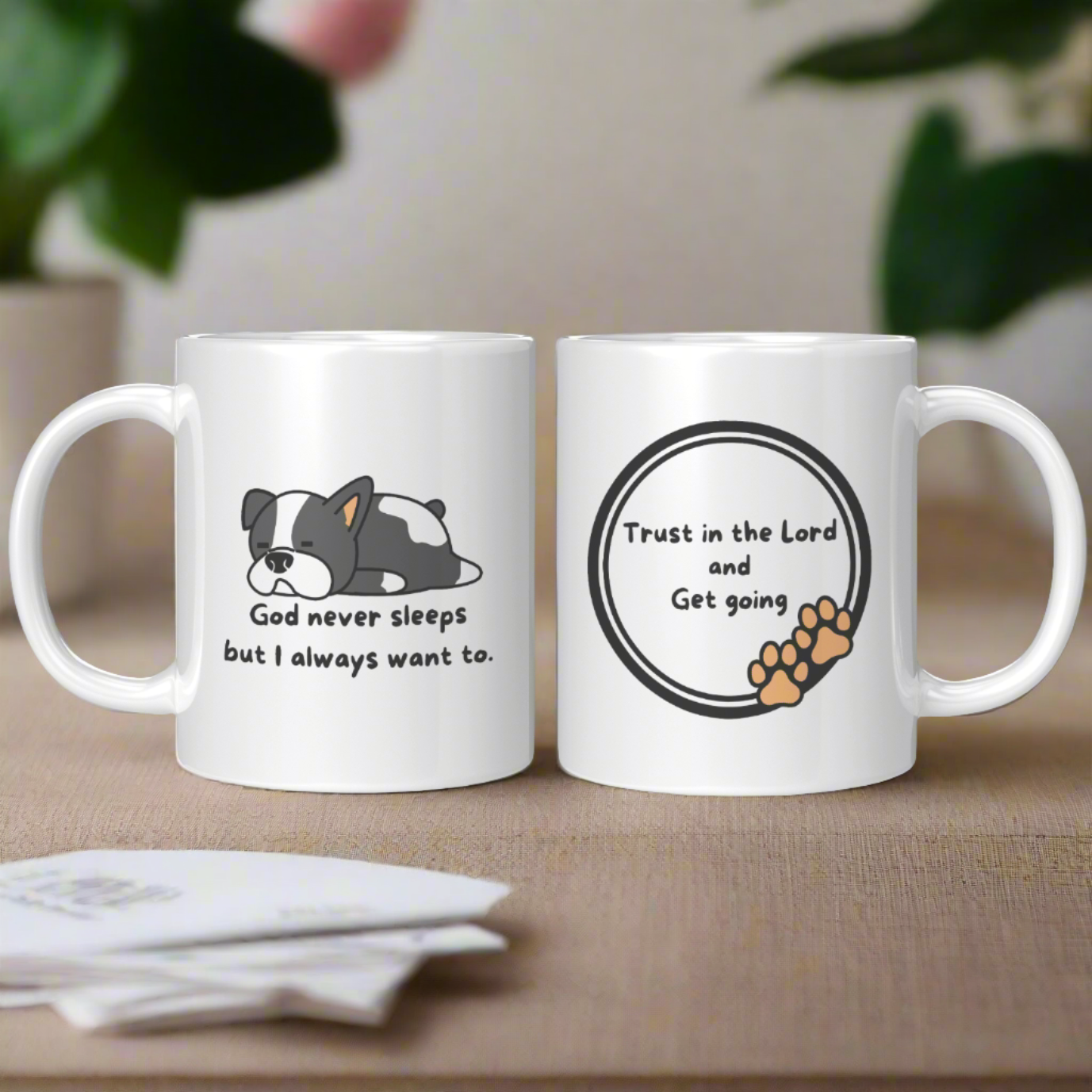 11oz ’God never sleeps but I always want to’ White Mug inside color schemes - White - Mug