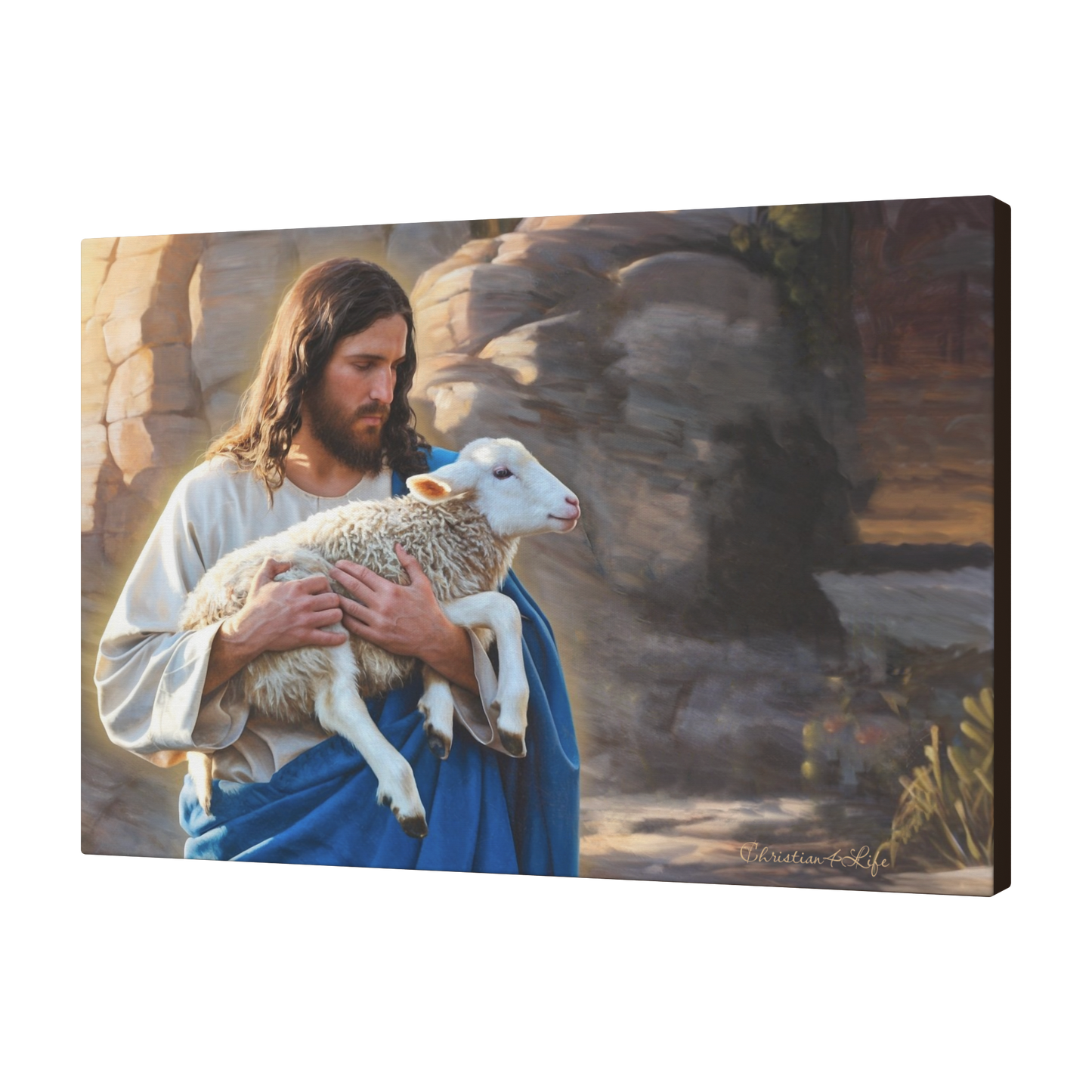 Shepherd holding sheep - Beautiful Gallery Wrapped Christian Wall Art Canvas
