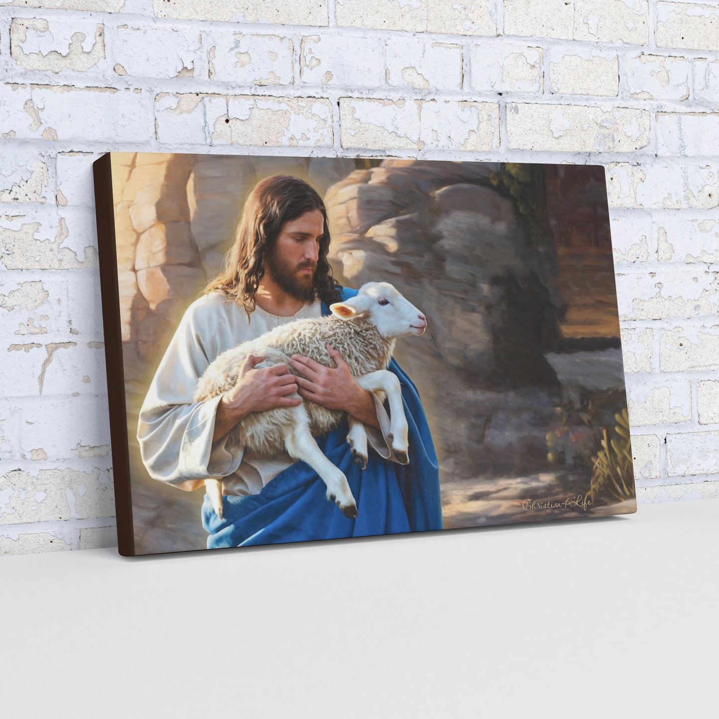 Shepherd holding sheep - Beautiful Gallery Wrapped Christian Wall Art Canvas - 12’’ x 18’’ Wall Canvas