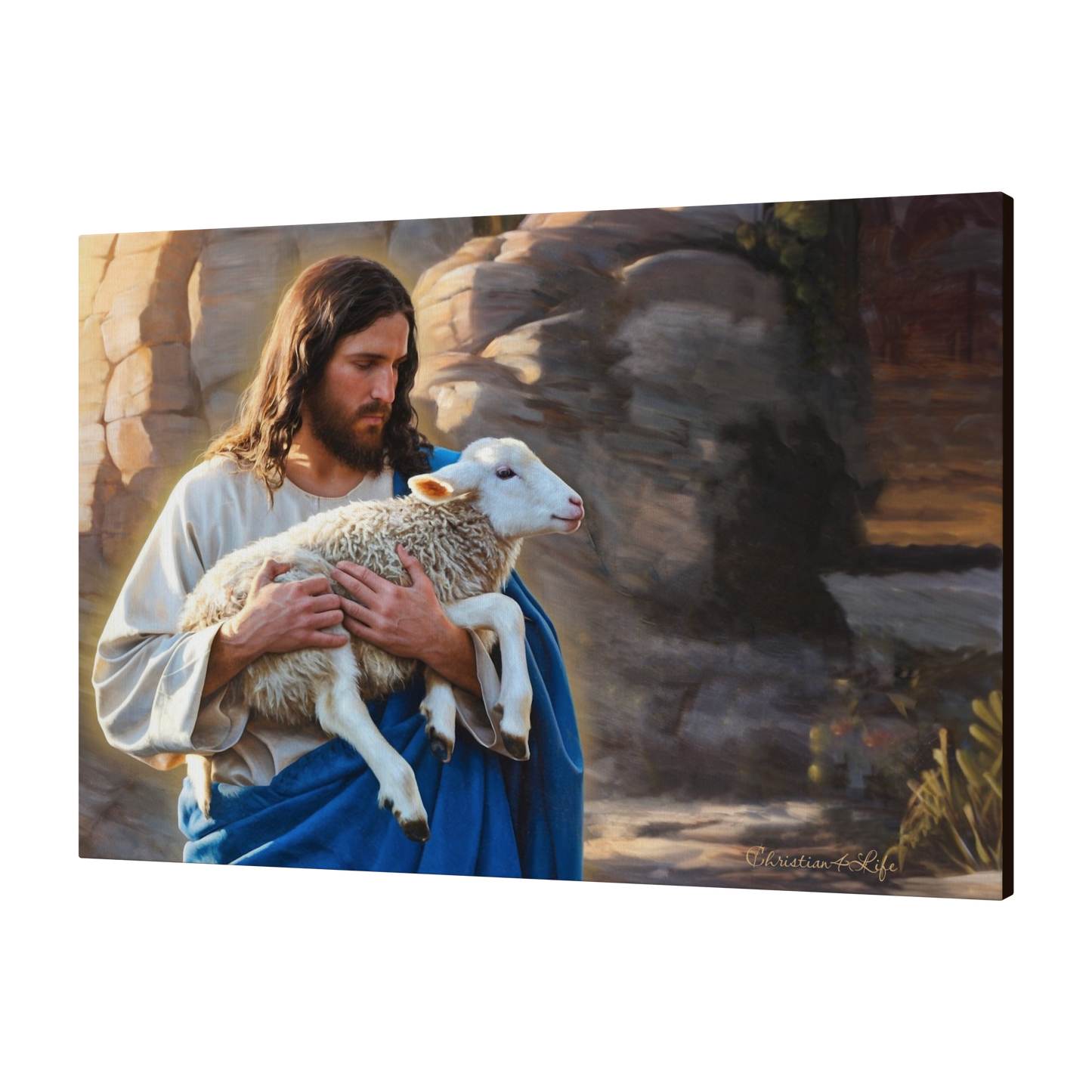 Shepherd holding sheep - Beautiful Gallery Wrapped Christian Wall Art Canvas