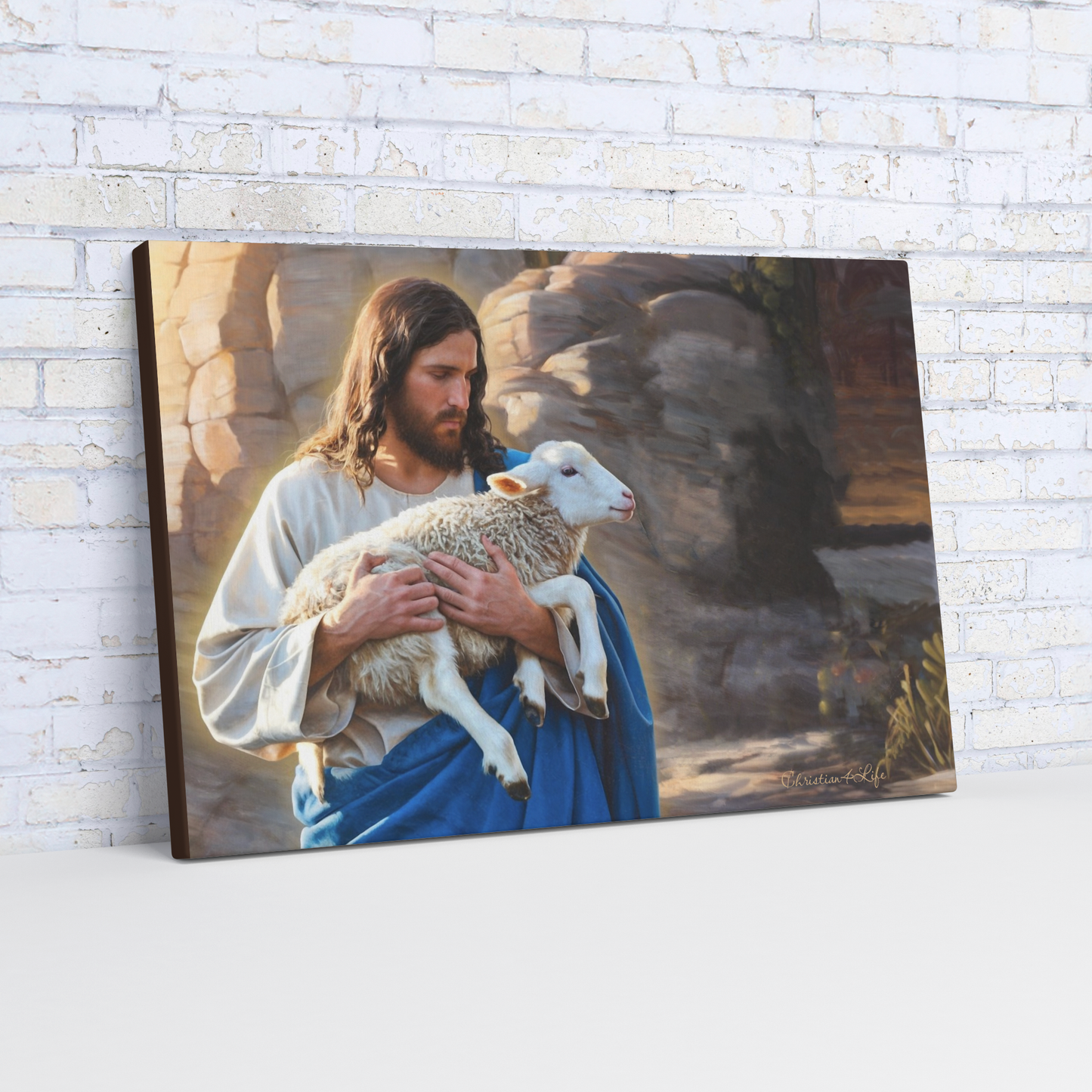 Shepherd holding sheep - Beautiful Gallery Wrapped Christian Wall Art Canvas - 20’’ x 30’’ Wall Canvas