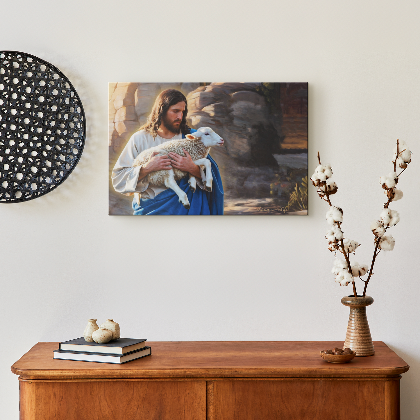 Shepherd holding sheep - Beautiful Gallery Wrapped Christian Wall Art Canvas