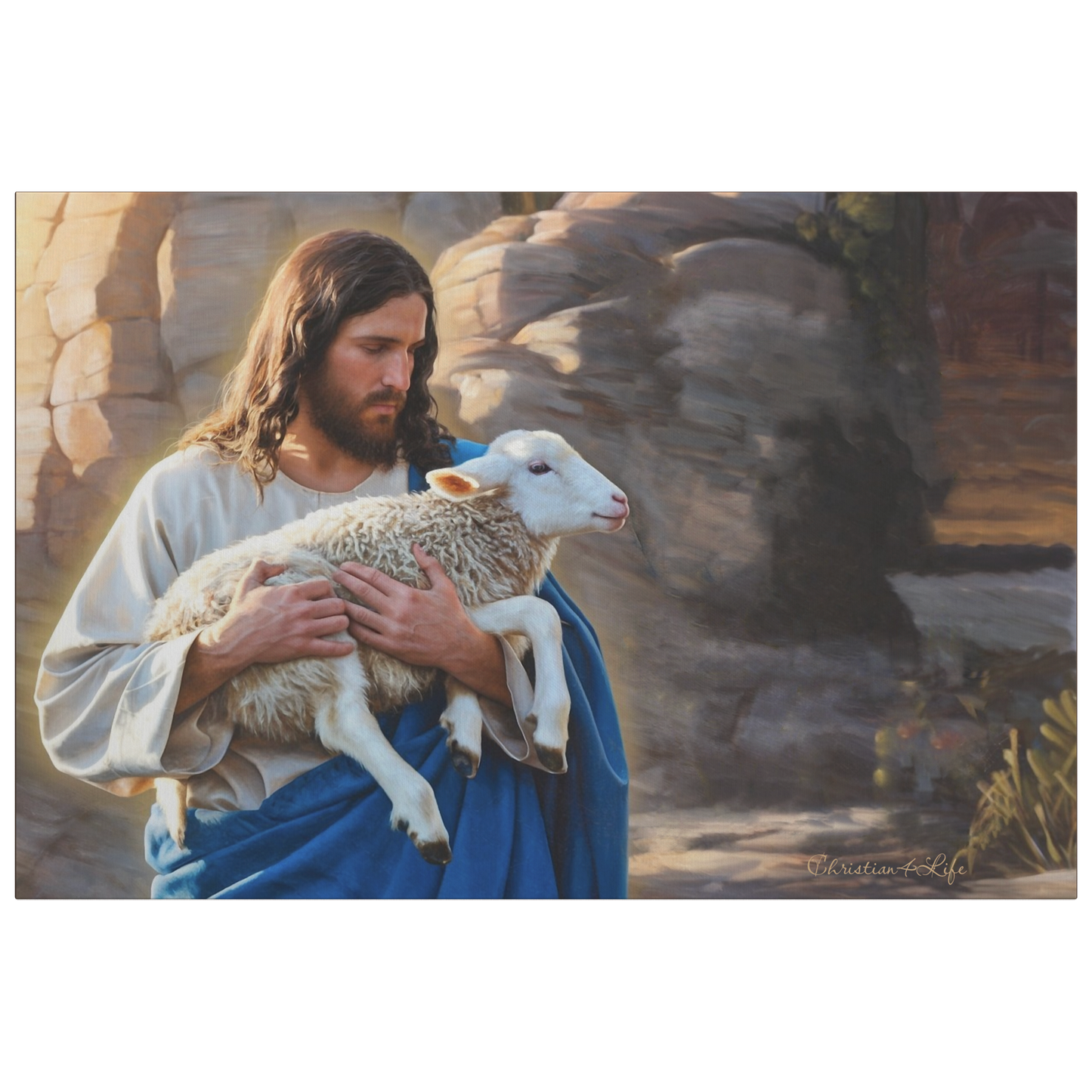 Shepherd holding sheep - Beautiful Gallery Wrapped Christian Wall Art Canvas