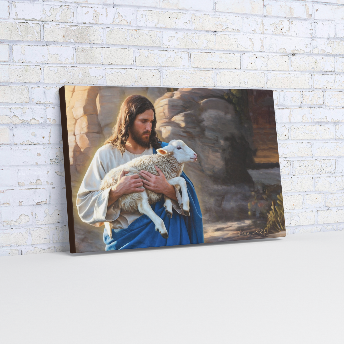 Shepherd holding sheep - Beautiful Gallery Wrapped Christian Wall Art Canvas - 16’’ x 24’’ Wall Canvas