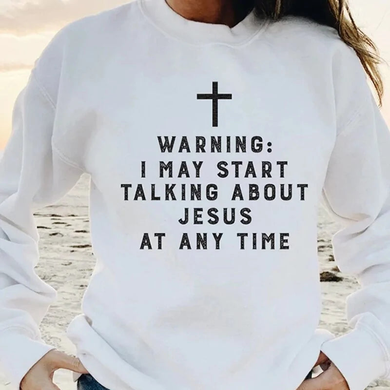 ’Warning I May Start Talking About Jesus’ Unisex Sweatshirt - White / S - Sweatshirts