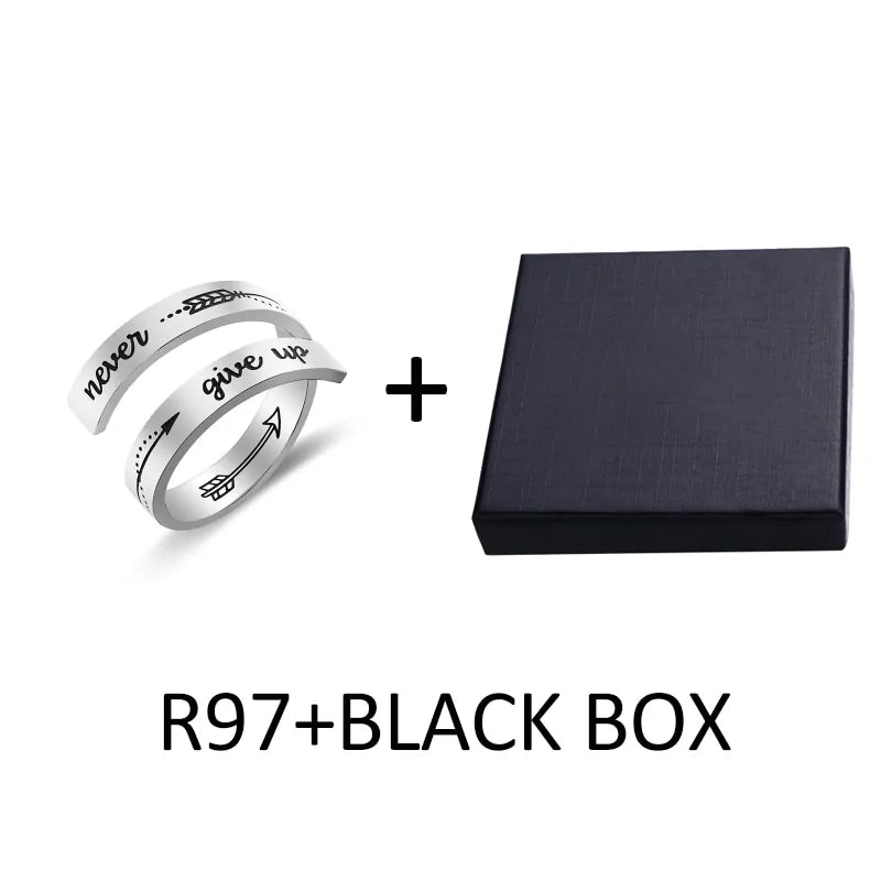 Adjustable Christian Faith Rings (Multiple styles) - Never Give Up R97 + Black Cross / 9-Adjustable - Jewelry