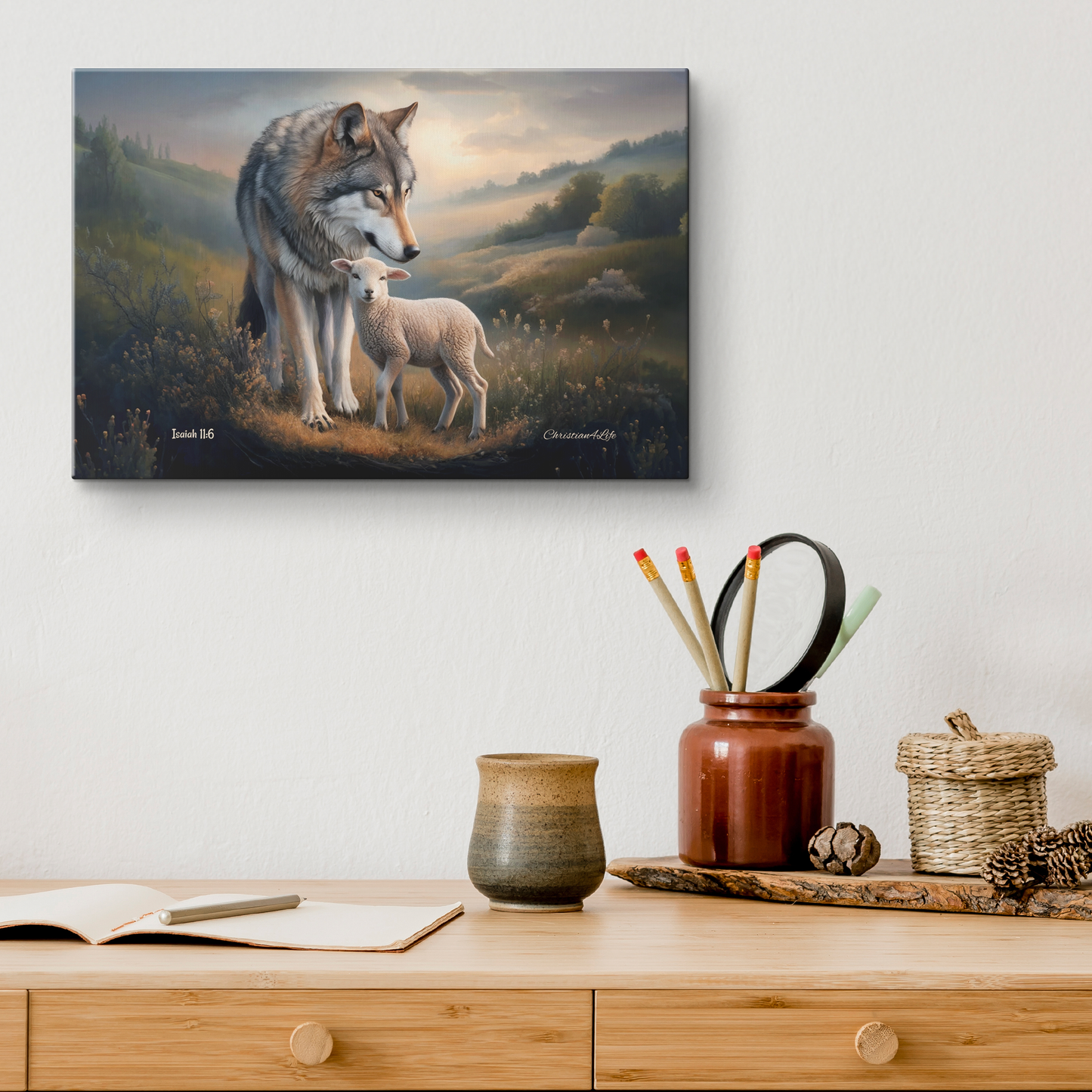 Wolf and Lamb, Christian Wall Art, Gallery Wrapped Canvas, Isaiah 11:6