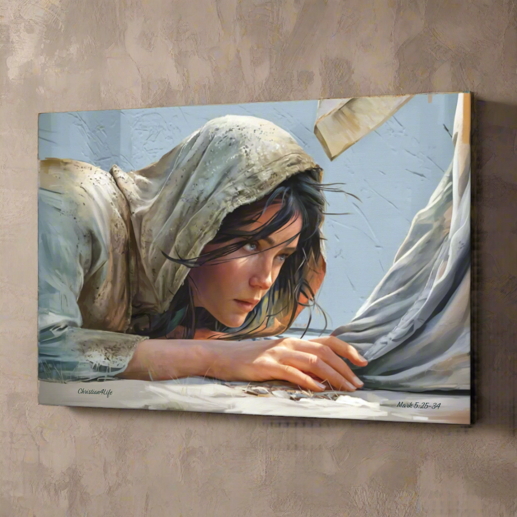 Woman Reaching to Touch the Hem of Jesus' Garment - Christian Gallery Wrapped Canvas Art Print
