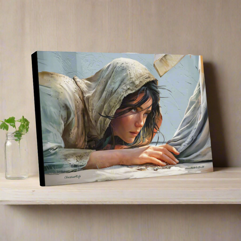 Woman Reaching to Touch the Hem of Jesus' Garment - Christian Gallery Wrapped Canvas Art Print