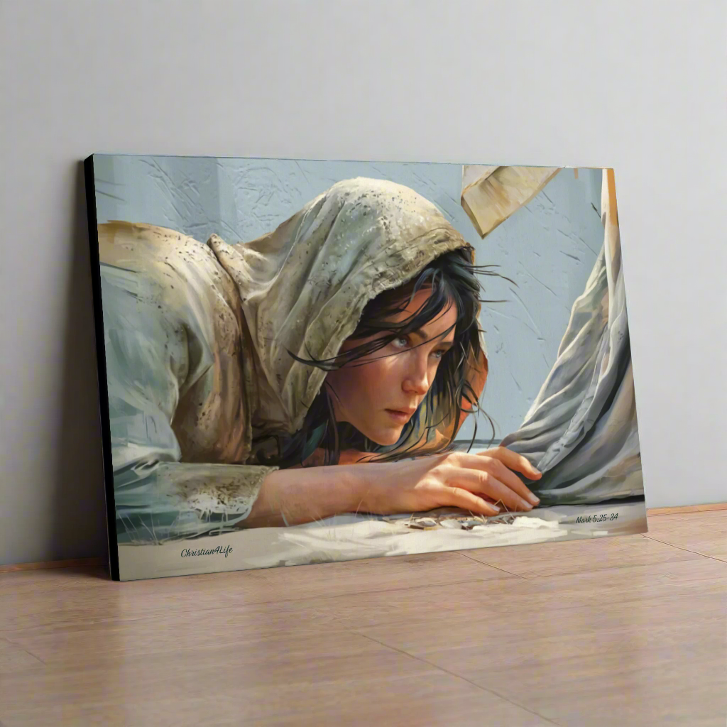 Woman Reaching to Touch the Hem of Jesus' Garment - Christian Gallery Wrapped Canvas Art Print