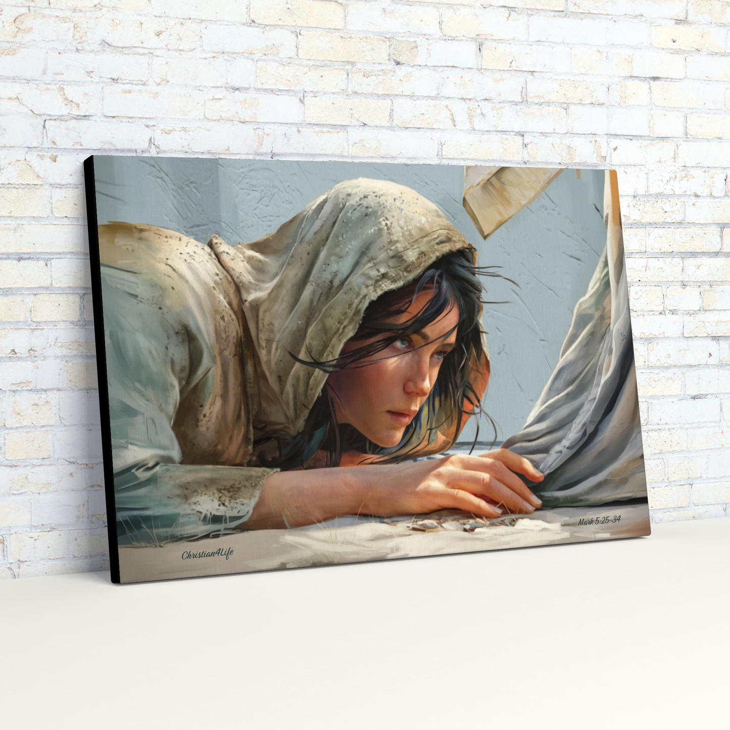 Woman Reaching to Touch the Hem of Jesus' Garment - Christian Gallery Wrapped Canvas Art Print