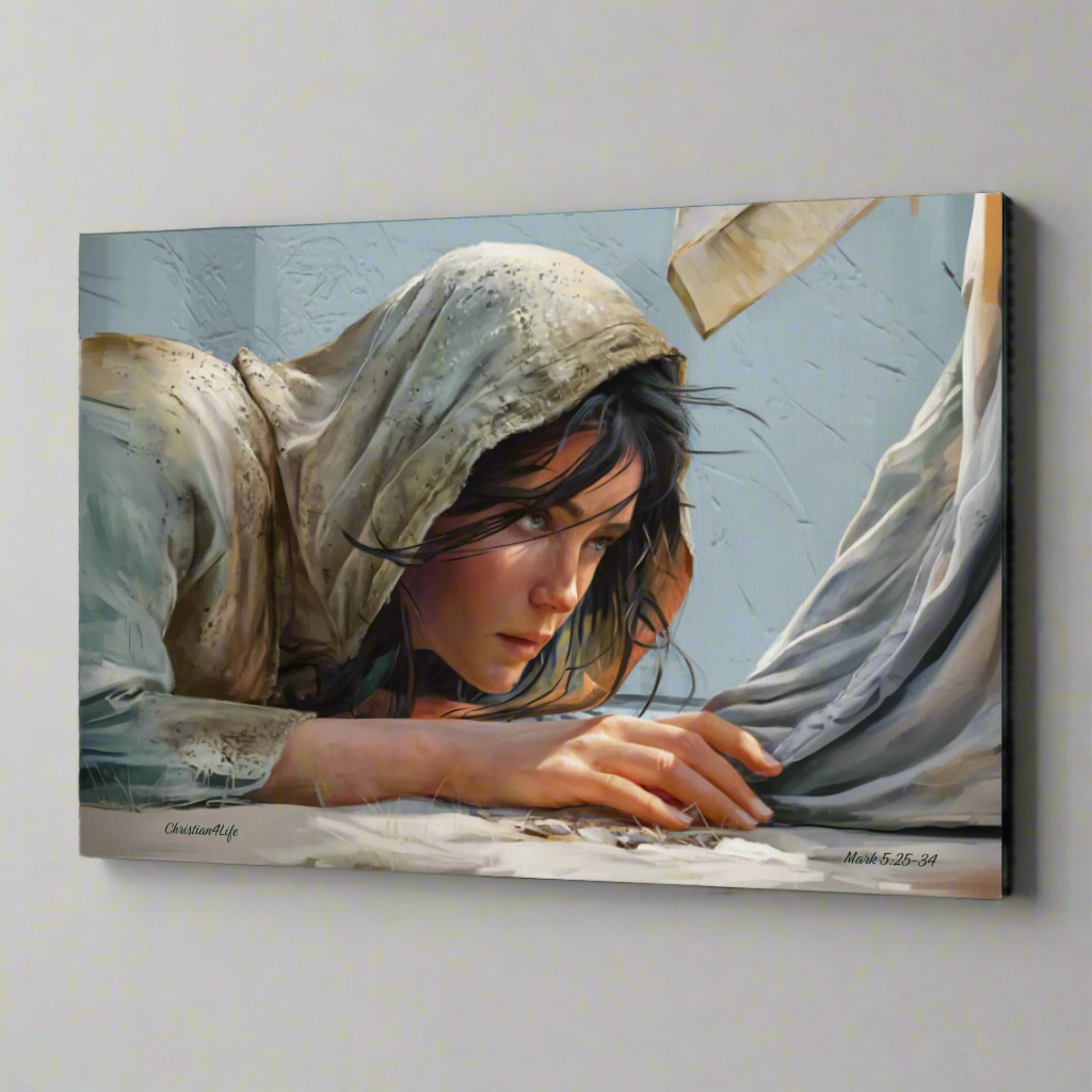Woman Reaching to Touch the Hem of Jesus' Garment - Christian Gallery Wrapped Canvas Art Print