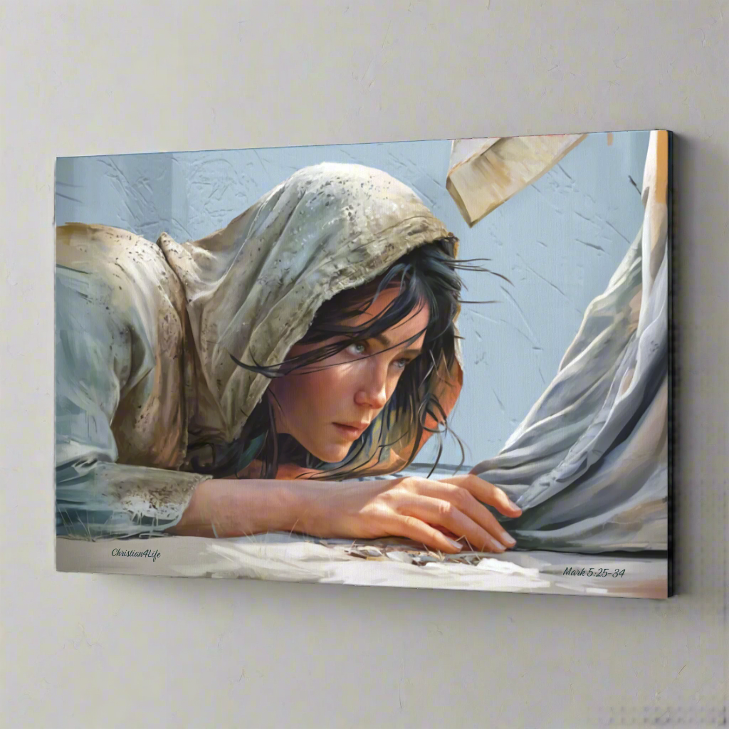 Woman Reaching to Touch the Hem of Jesus' Garment - Christian Gallery Wrapped Canvas Art Print