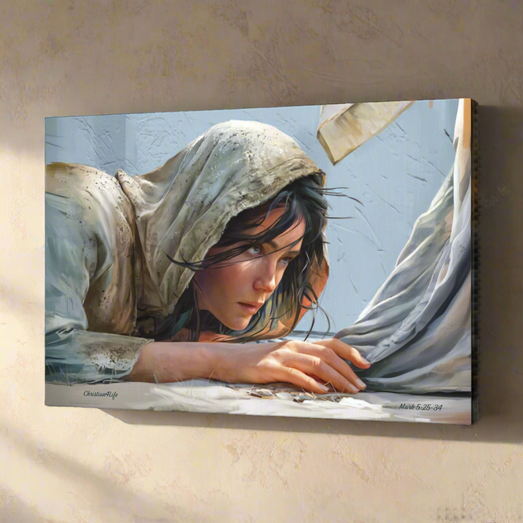 Woman Reaching to Touch the Hem of Jesus' Garment - Christian Gallery Wrapped Canvas Art Print