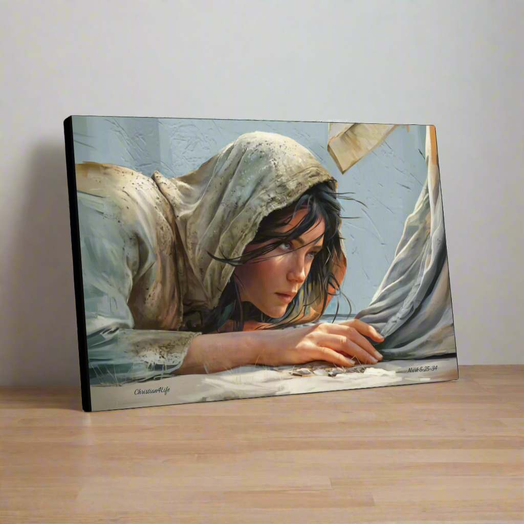 Woman Reaching to Touch the Hem of Jesus' Garment - Christian Gallery Wrapped Canvas Art Print