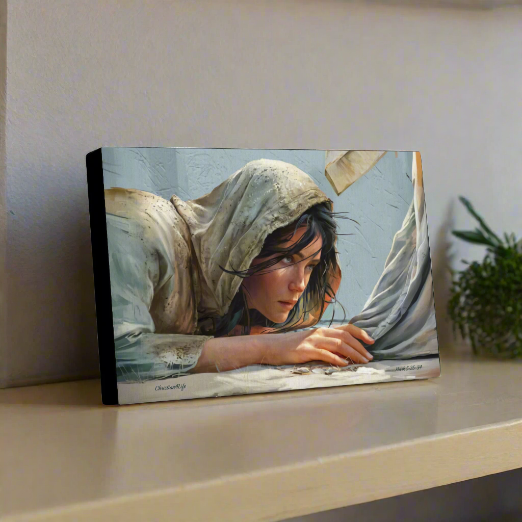 Woman Reaching to Touch the Hem of Jesus' Garment - Christian Gallery Wrapped Canvas Art Print
