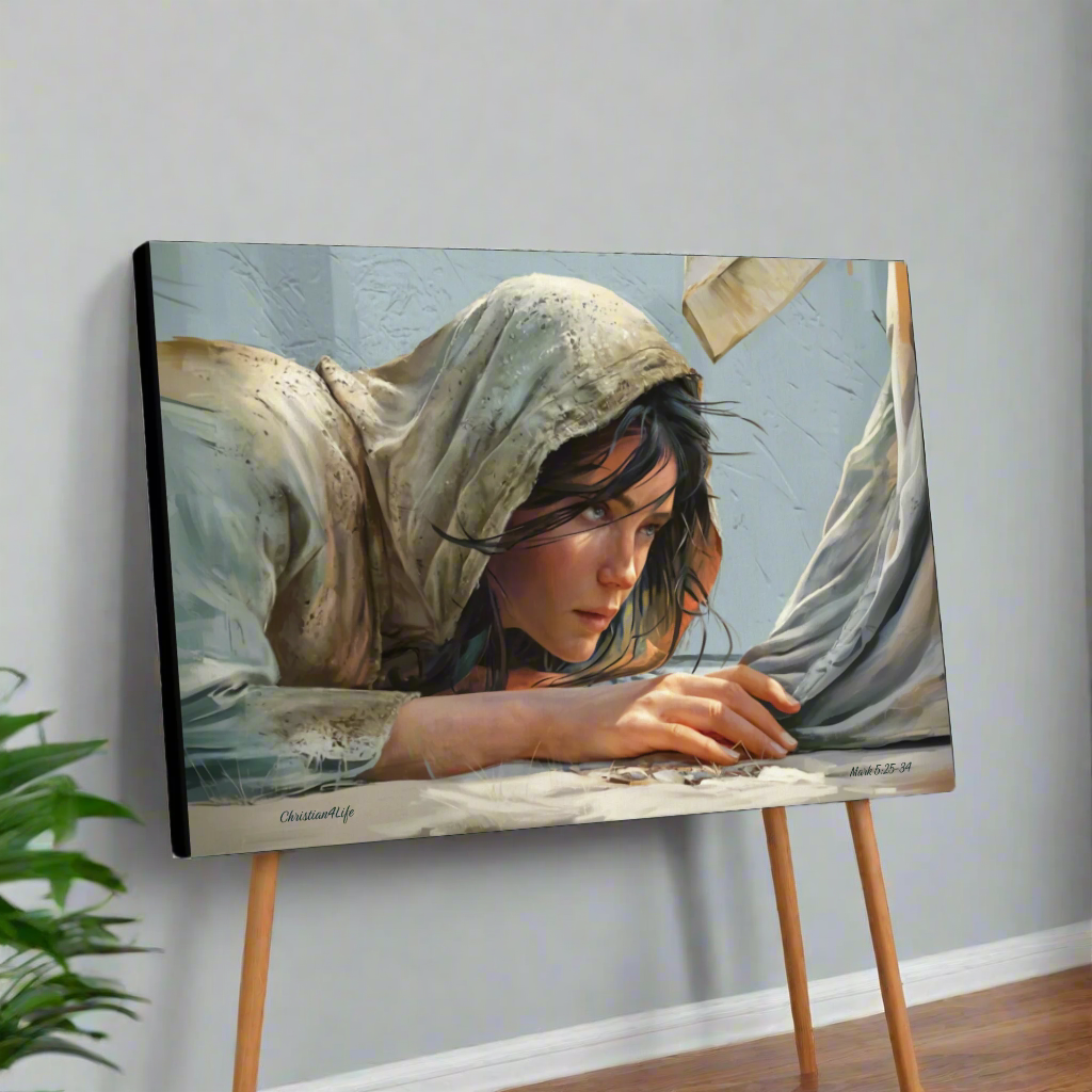 Woman Reaching to Touch the Hem of Jesus' Garment - Christian Gallery Wrapped Canvas Art Print