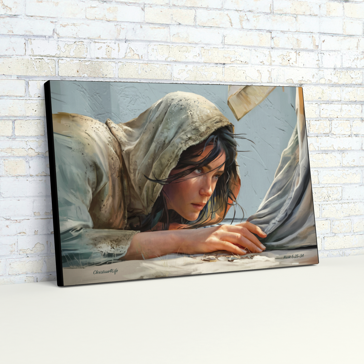 Woman Reaching to Touch the Hem of Jesus' Garment - Christian Gallery Wrapped Canvas Art Print