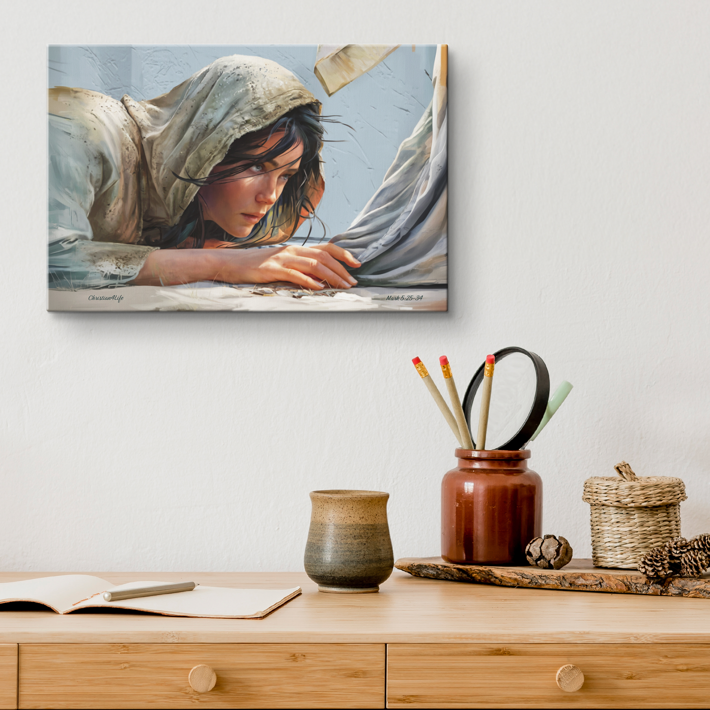 Woman Reaching to Touch the Hem of Jesus' Garment - Christian Gallery Wrapped Canvas Art Print