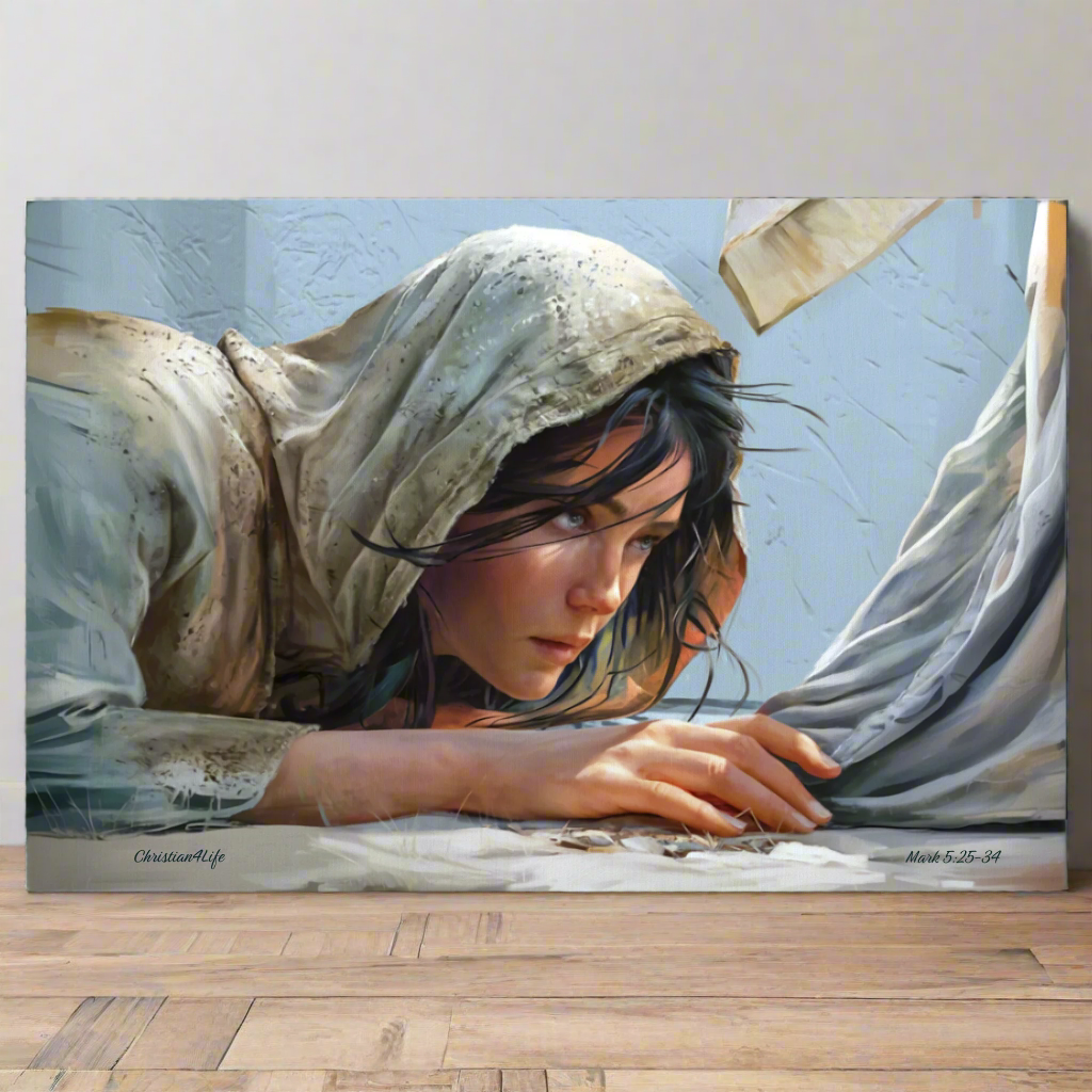 Woman Reaching to Touch the Hem of Jesus' Garment - Christian Gallery Wrapped Canvas Art Print