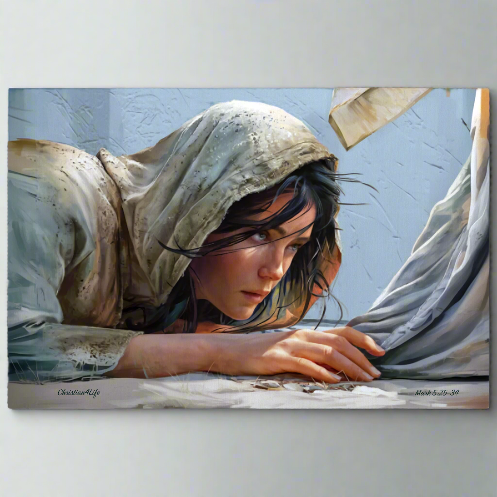 Woman Reaching to Touch the Hem of Jesus' Garment - Christian Gallery Wrapped Canvas Art Print