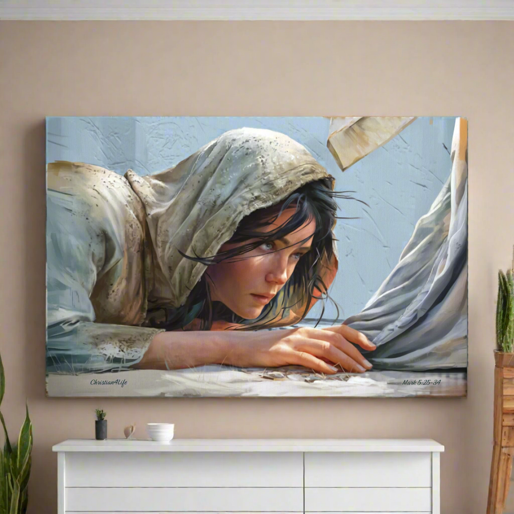 Woman Reaching to Touch the Hem of Jesus' Garment - Christian Gallery Wrapped Canvas Art Print