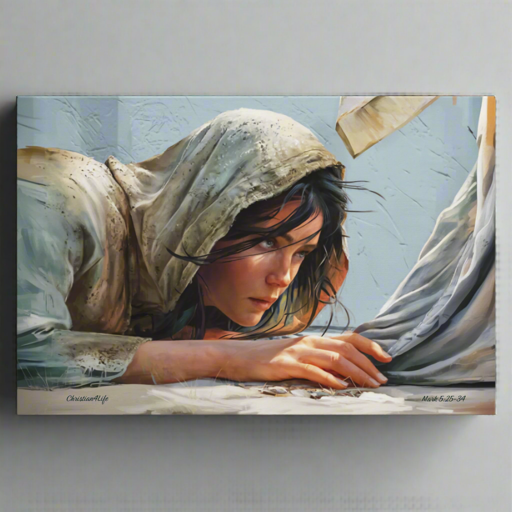Woman Reaching to Touch the Hem of Jesus' Garment - Christian Gallery Wrapped Canvas Art Print