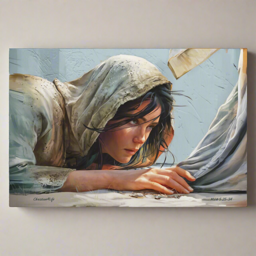 Woman Reaching to Touch the Hem of Jesus' Garment - Christian Gallery Wrapped Canvas Art Print
