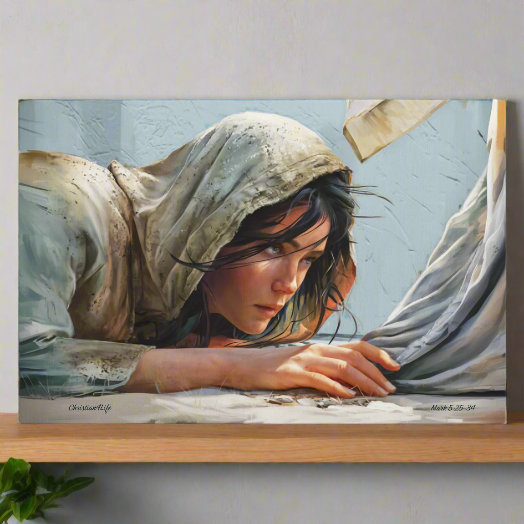 Woman Reaching to Touch the Hem of Jesus' Garment - Christian Gallery Wrapped Canvas Art Print