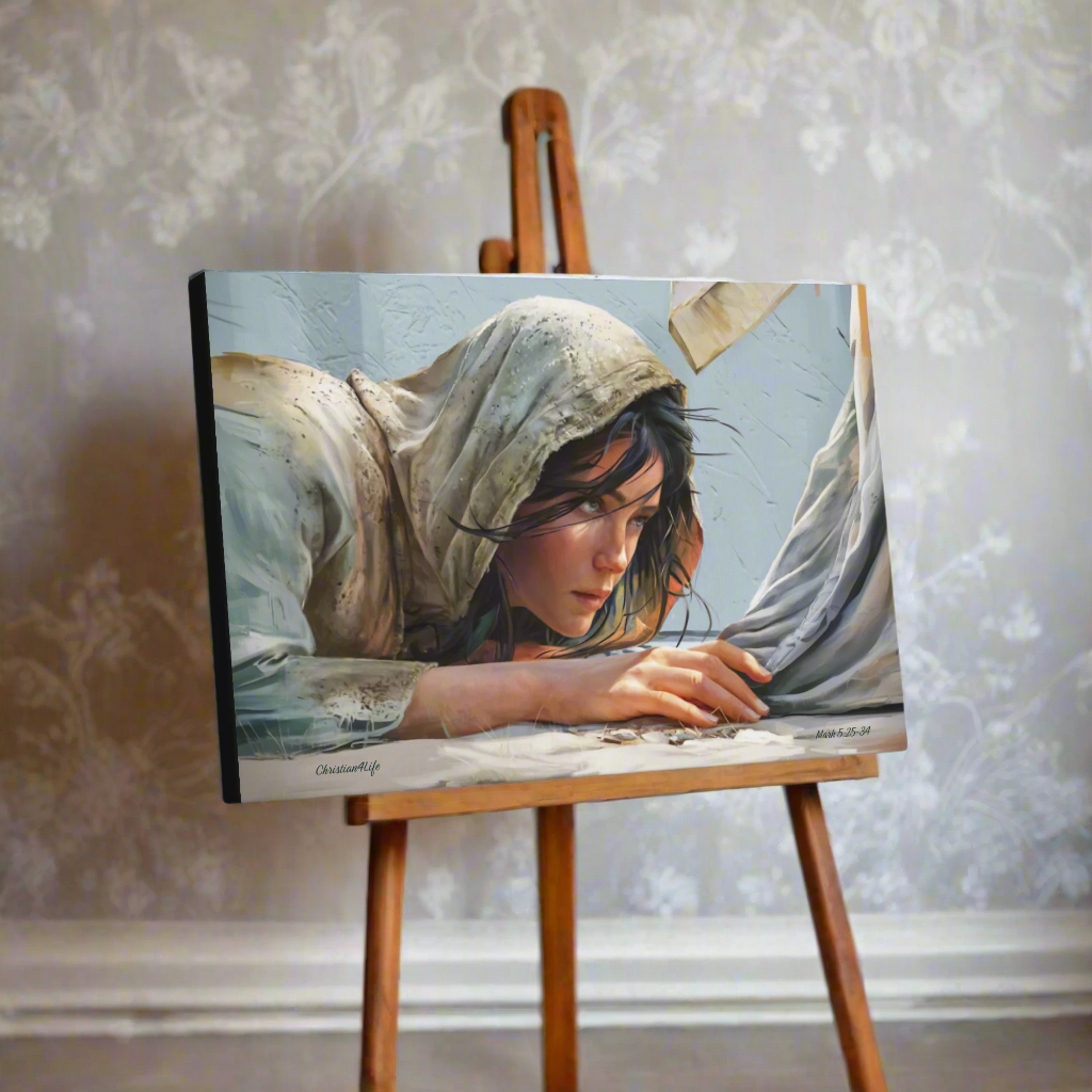 Woman Reaching to Touch the Hem of Jesus' Garment - Christian Gallery Wrapped Canvas Art Print