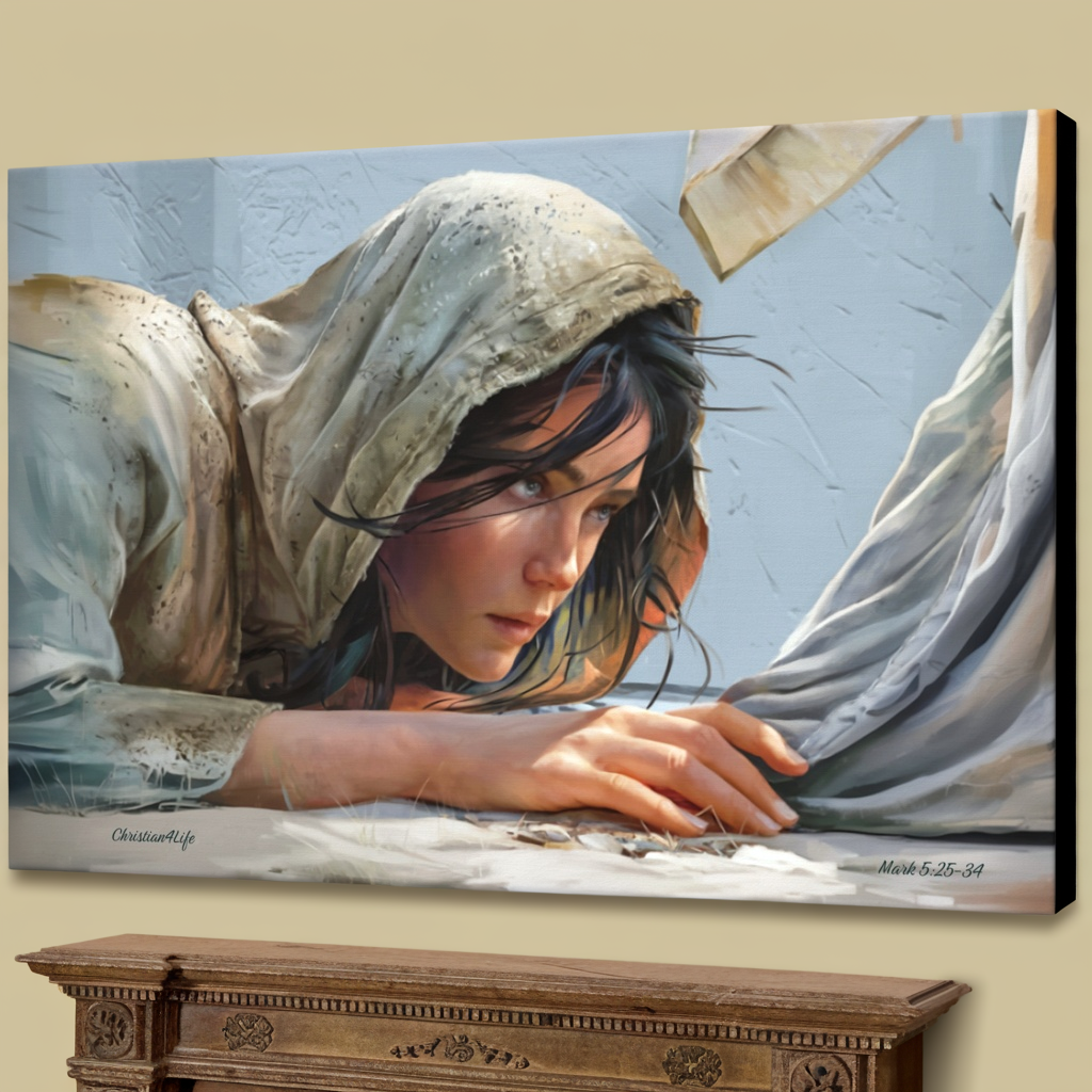 Woman Reaching to Touch the Hem of Jesus' Garment - Christian Gallery Wrapped Canvas Art Print