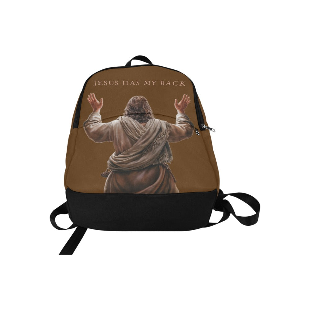 "Jesus Has My Back" Graphic design Christian Backpack (Choose Brown Shade)
