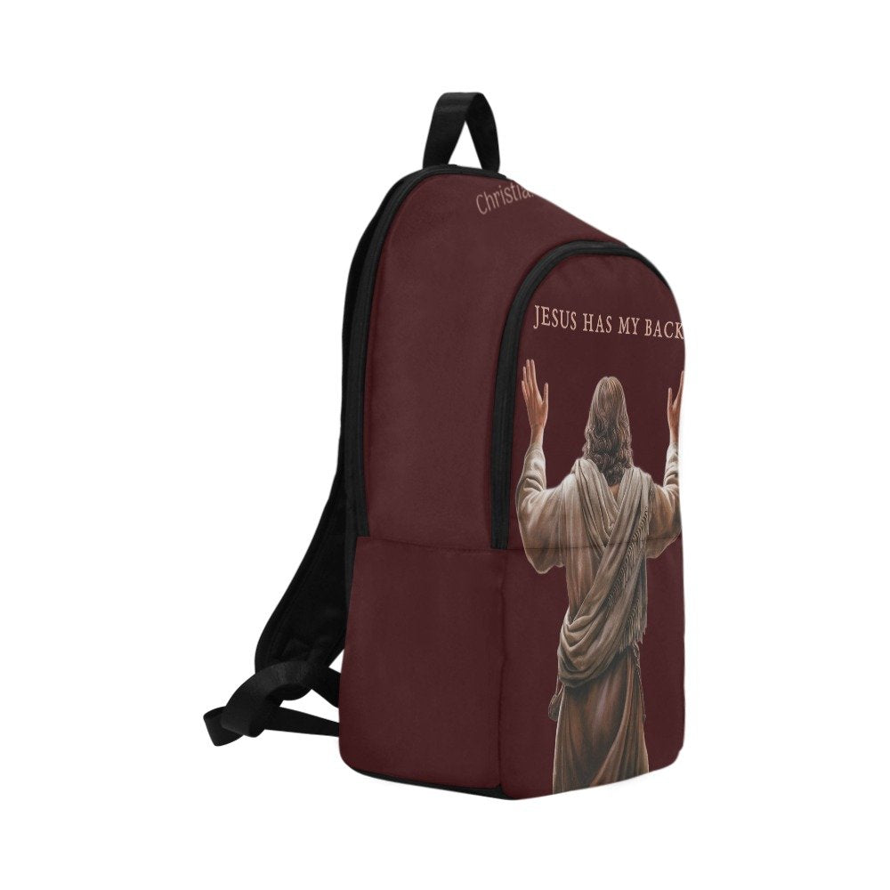 "Jesus Has My Back" Graphic design Christian Backpack (Choose Brown Shade)