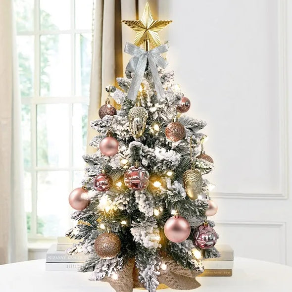 22in Tabletop Christmas Trees With Lights Christmas Ornaments Decorations & snow - Rose Gold - Home Decor