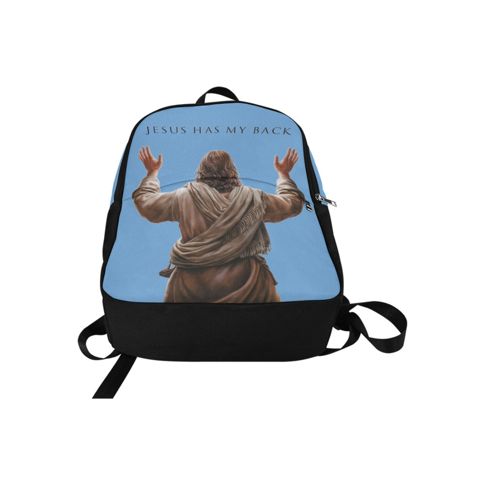 "Jesus Has My Back" Christian Backpack-Black Side Accent (Choose Green or Blue shades)