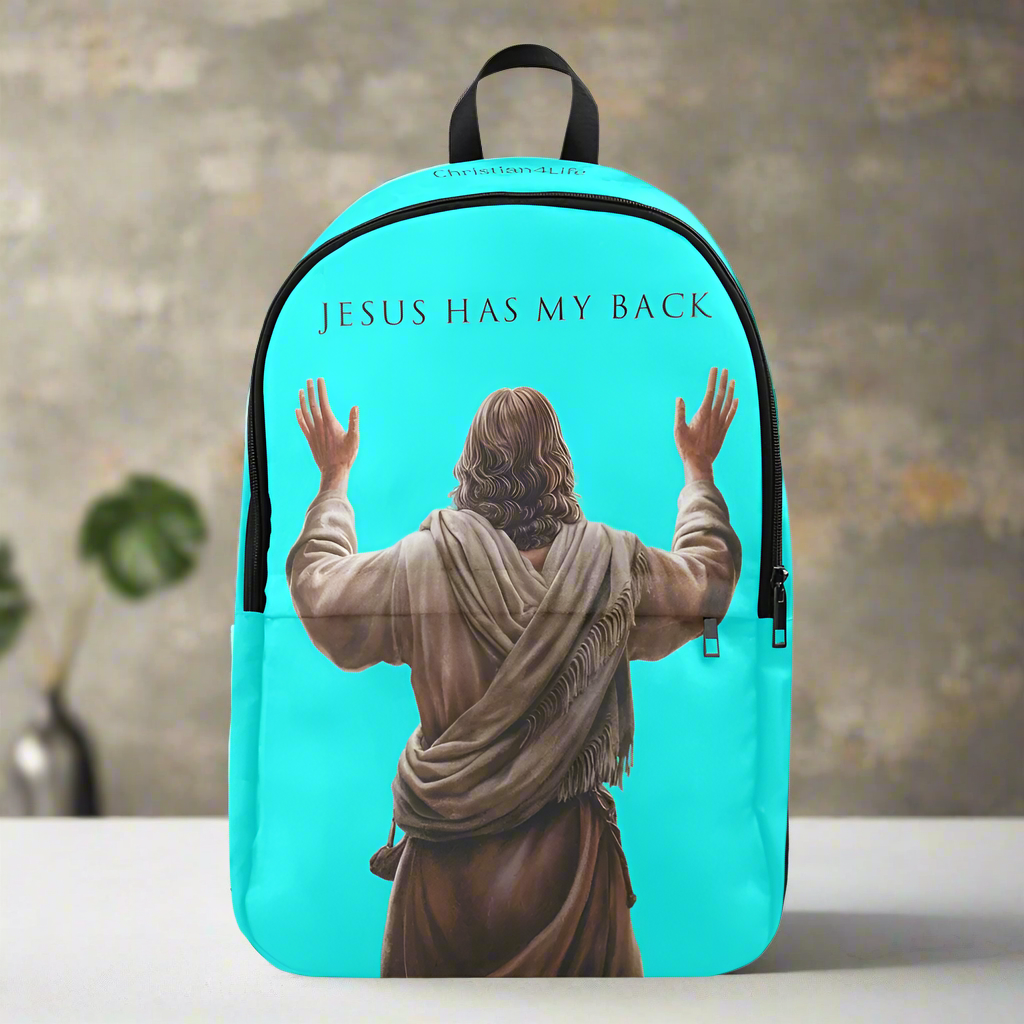 "Jesus Has My Back" design Christian Backpack (Choose Blue Shade)