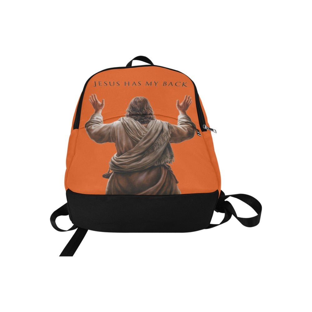 "Jesus Has My Back" Graphic design Christian Backpack (Choose Orange Shade)