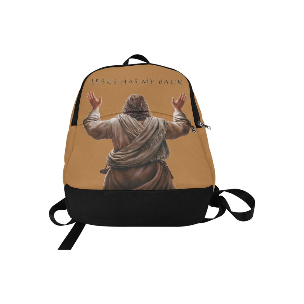 "Jesus Has My Back" Graphic design Christian Backpack (Choose Brown Shade)