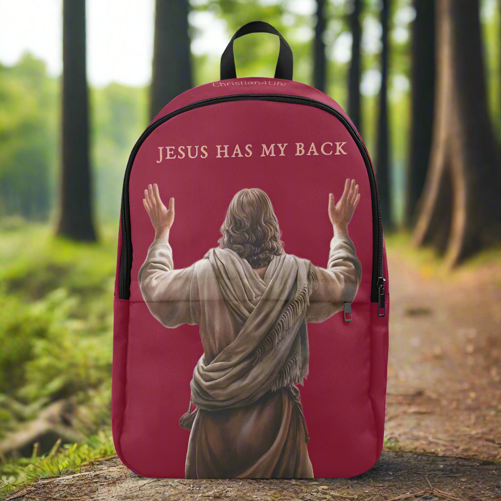 "Jesus Has My Back" Christian Backpack (Choose Red Shade)