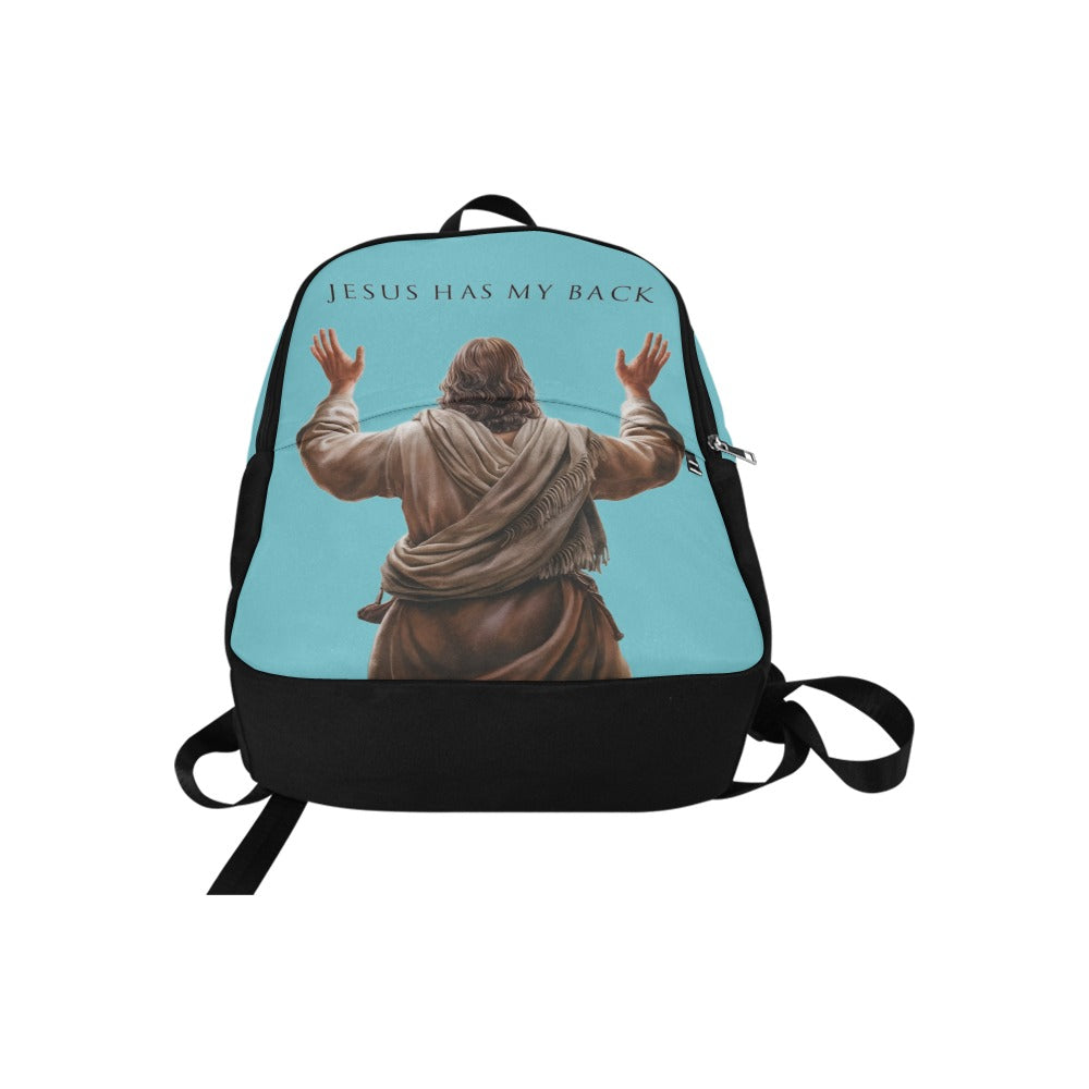 "Jesus Has My Back" Christian Backpack-Black Side Accent (Choose Green or Blue shades)